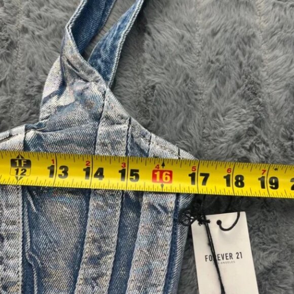 NWT Forever 21 Women's Denim Curved-Hem Top Metallic Stripes Bustier Size M - Picture 5 of 9